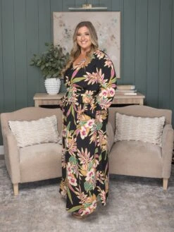 Floral V-Neck Long Sleeve W/ Ruffle Hem Maxi Dress | S-3X -Discount Divas Shop 42c316faae8391d20f19e02e1eea368e