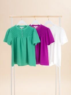 Half Sleeve Pintuck Woven Top | S-L