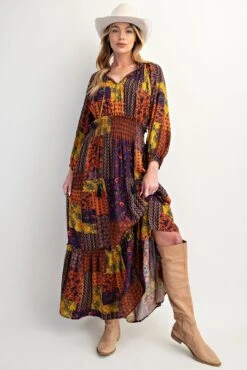 Long Sleeve Patch Print Maxi Dress | S - 3X Easel