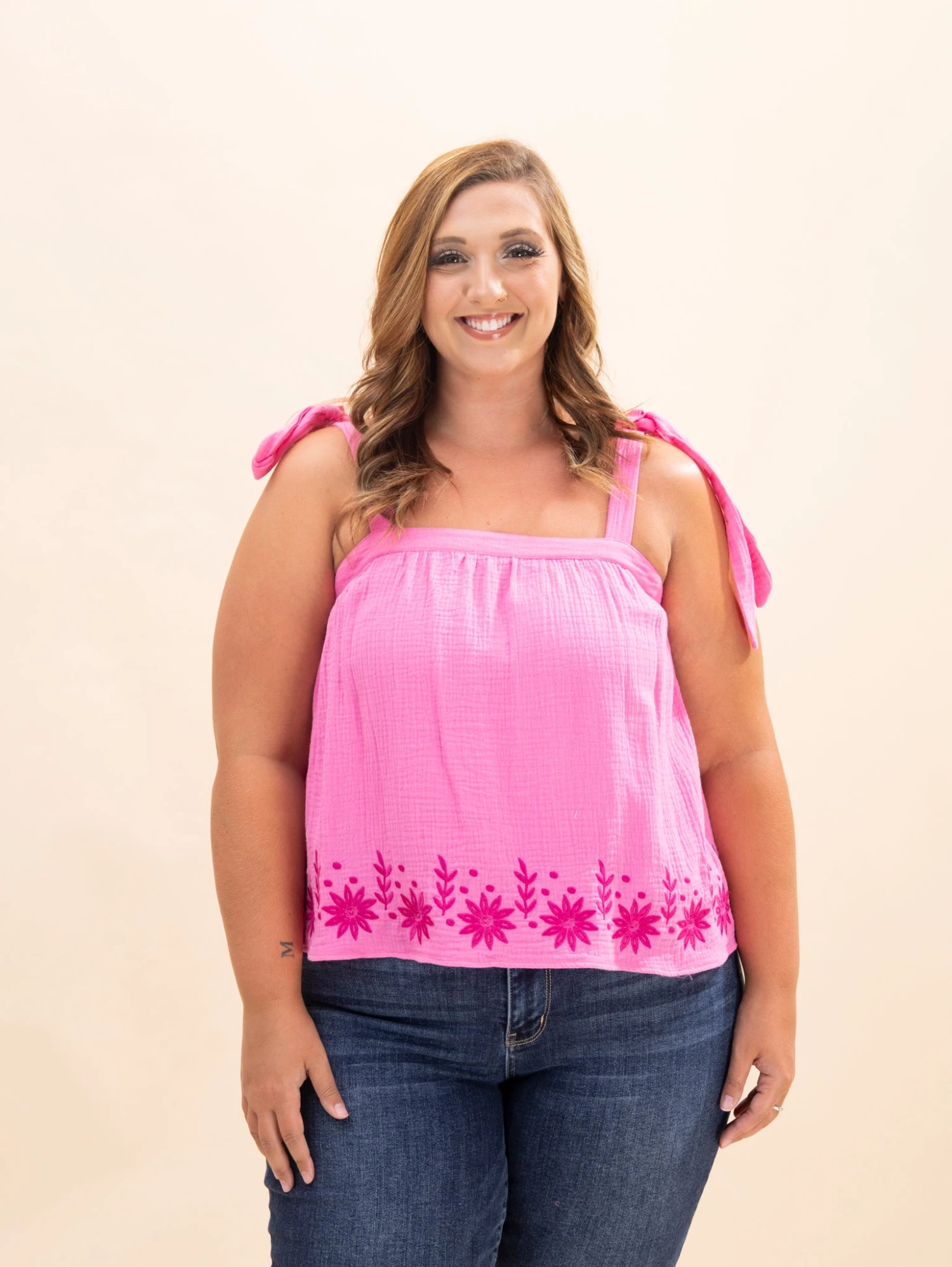 Floral Embroidered Shoulder Ribbon Tie Top | S-L 5 Floral Embroidered Shoulder Ribbon Tie Top | S-L - Image 5