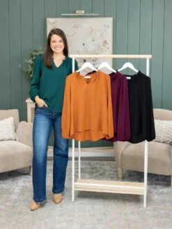 V-Neck With Ruffled Neck Detail Airflow Long Sleeve Top | S - 3XL -Discount Divas Shop 43ed536e7fb107f5bb88076f33a1c57c