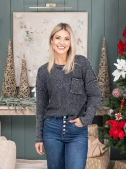 Mineral Washed Sweater W/ Chest Pocket | S - 3XL -Discount Divas Shop 44119afc4b4380fdaeae1644a2738dc4