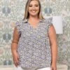 Ditsy Floral Print Ruffle Sleeveless Collared Top | S - XL