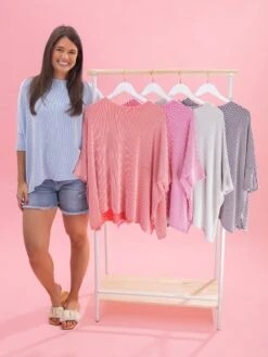 White Stripe Easy Fit 3/4 Sleeve Top By DD Design | Reg-Plus