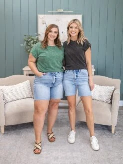 Risen Tummy Control High Rise Mid Length Raw Cut Hem Shorts | S-3X