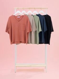 Comfy Knit V Neck Short Sleeve Top W/ Pocket By DD Design | S-3XL -Discount Divas Shop 469ee0760f894ca8614718f1a29ad7c9