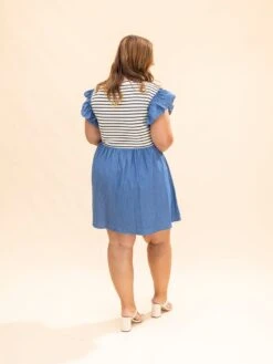 Denim Contrast Stripe Dress | S-L -Discount Divas Shop 49c70f36510abcea70a82ae7a2aab91a