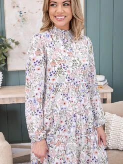 Floral Print Tiered Frilled Shirred Mock Neck Mini Dress | S-XL -Discount Divas Shop 49d1b781deef54e9e04dcbaf5c0aaa3f