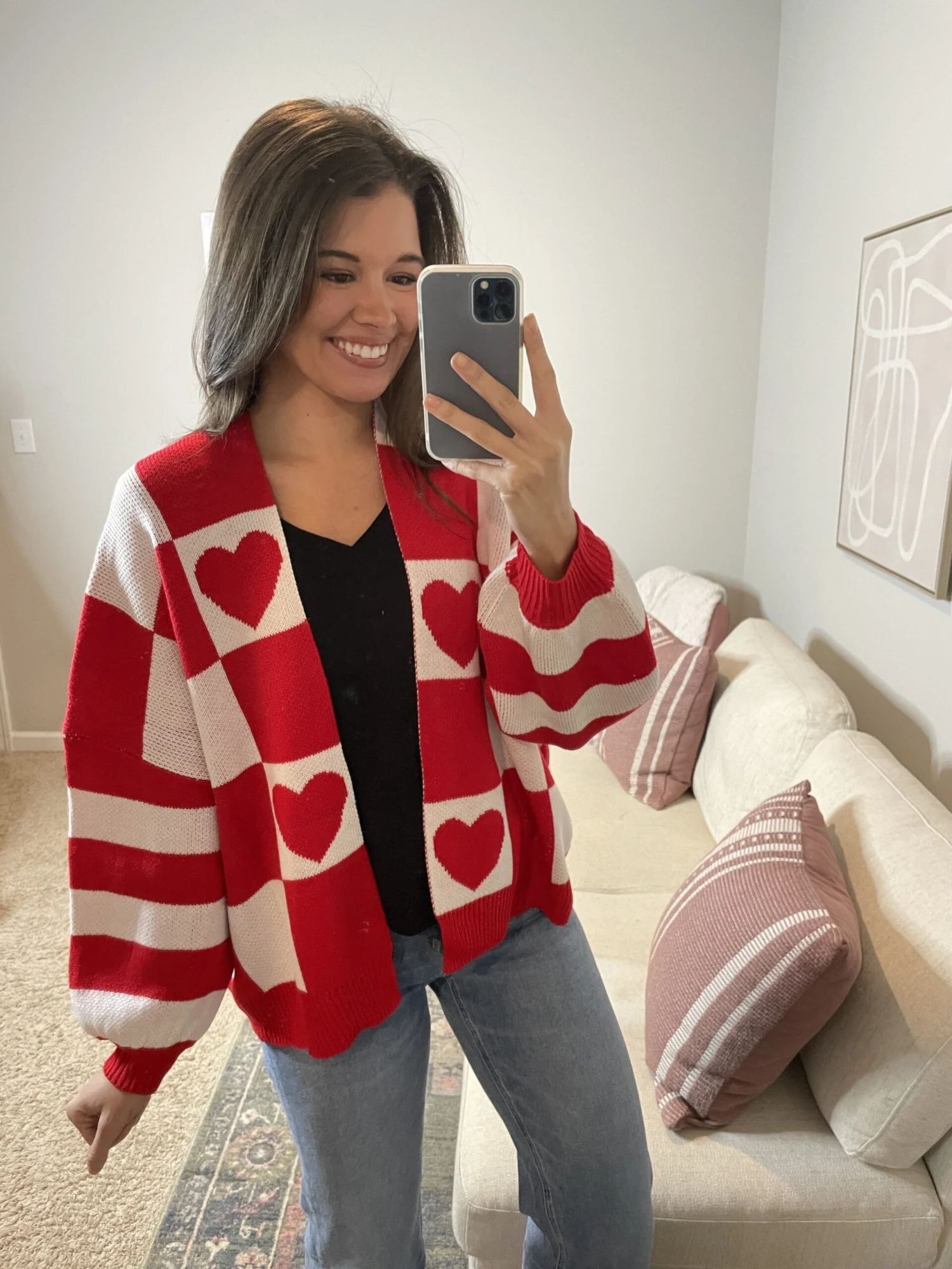 Heart Colorblocked Open Front Knitted Cardigan | S - 3X 2 Heart Colorblocked Open Front Knitted Cardigan | S - 3X - Image 2