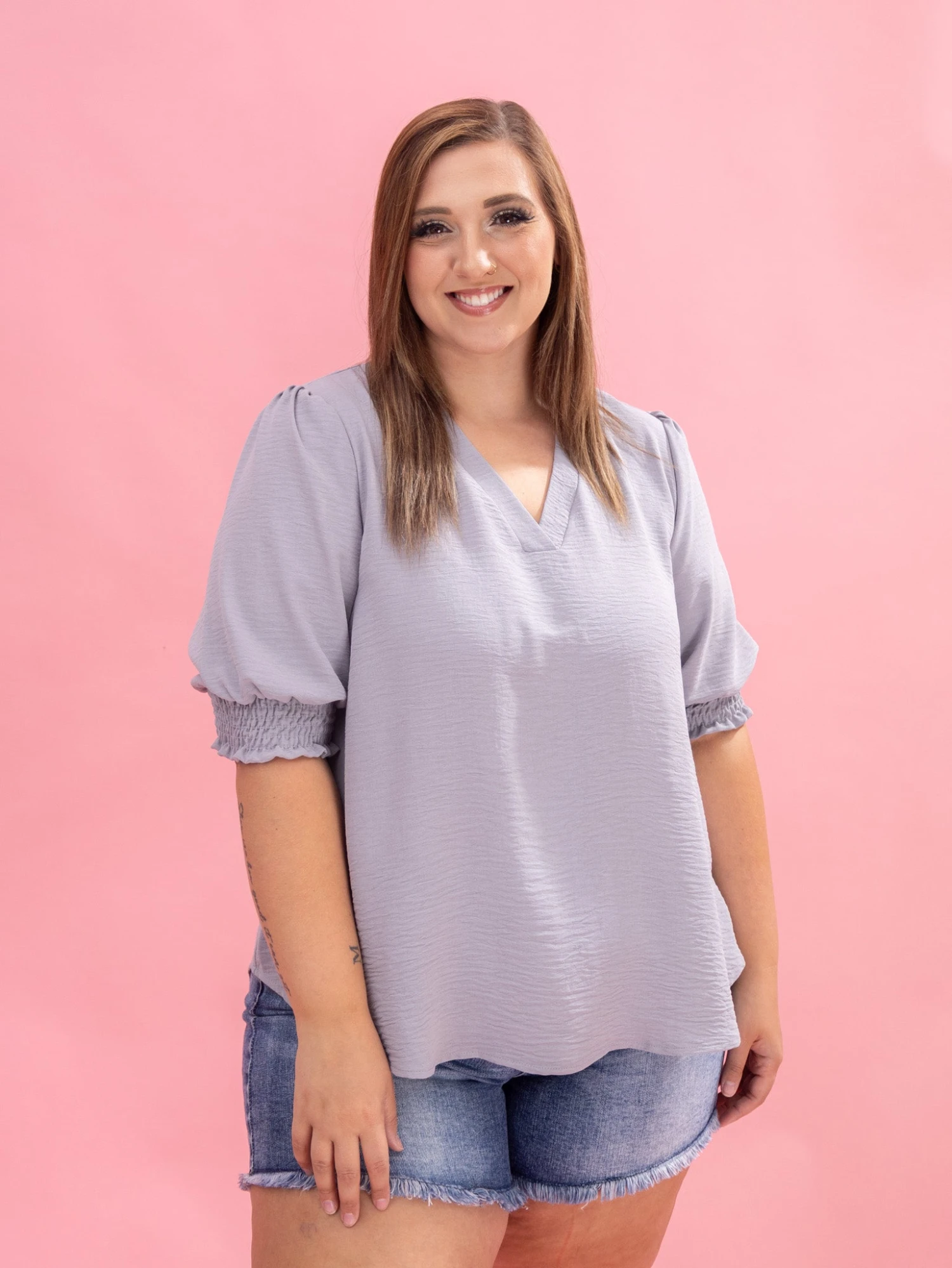 Airflow V Neck Top With Smocked Puff Sleeves By DD Design | S-3XL 12 Airflow V Neck Top With Smocked Puff Sleeves By DD Design | S-3XL - Image 12