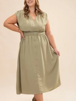 Solid Woven Cap Sleeve Button Down Midi Dress | S-3XL -Discount Divas Shop 4b21f9afc95caa2e98a263451d808b6f
