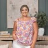 Floral Square Neck Flutter Sleeve Top | S - 2XL