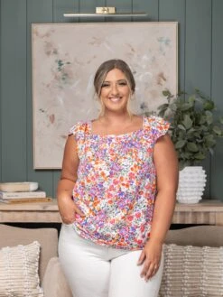 Floral Square Neck Flutter Sleeve Top | S - 2XL