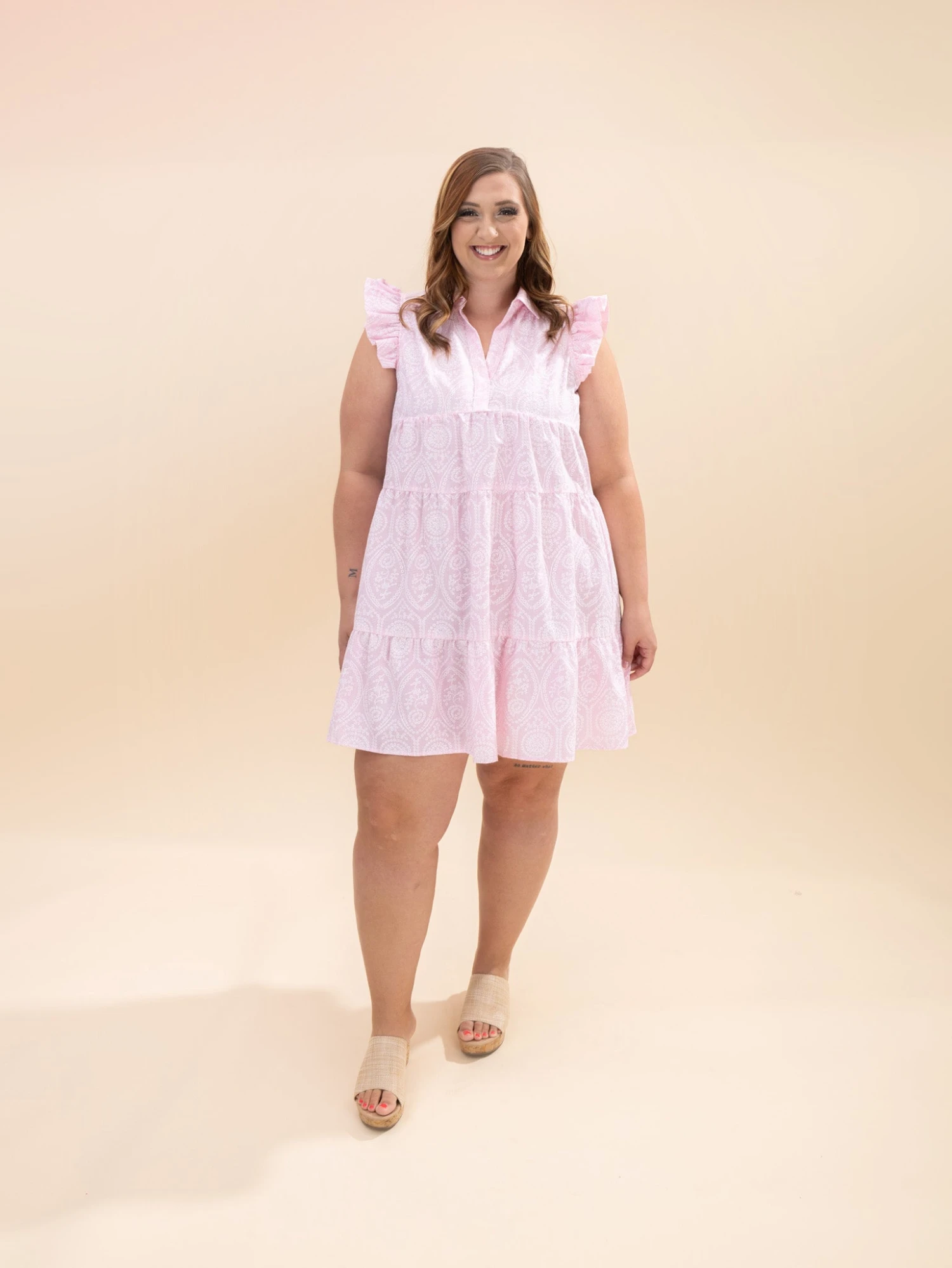 Collared V Neck Tiered Short Dress | S-L 1 Collared V Neck Tiered Short Dress | S-L