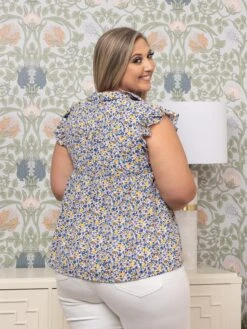 Ditsy Floral Print Ruffle Sleeveless Collared Top | S - XL -Discount Divas Shop 4c76dc3a01495d08721837829fed4d53