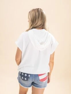 Short Sleeve Hoodie With American Flag Ribbon | S-L Americana -Discount Divas Shop 4d095c0ed4a5511bc54f0c57c4447824