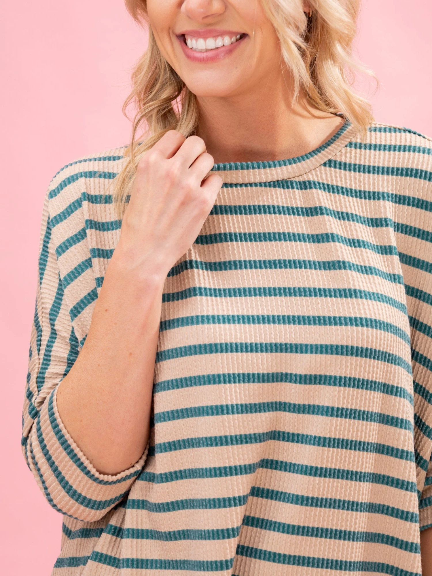 Fall Striped Raised Rib Easy Fit3/4 Sleeve Top By DD Design | Reg-Plus 6 Fall Striped Raised Rib Easy Fit3/4 Sleeve Top By DD Design | Reg-Plus - Image 6