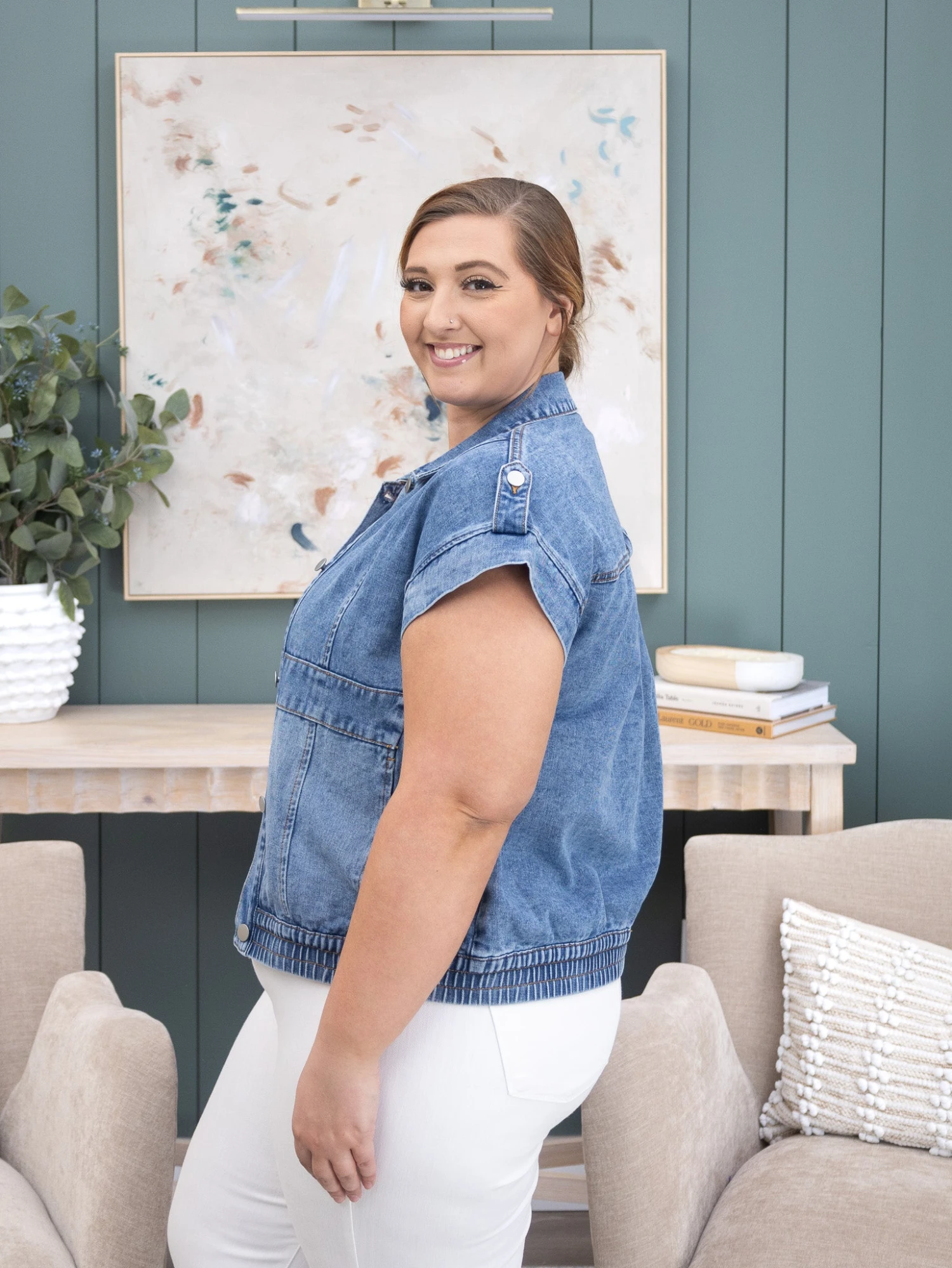 Acid Wash Elastic Hem Button Up Denim Vest | S-XL 4 Acid Wash Elastic Hem Button Up Denim Vest | S-XL - Image 4