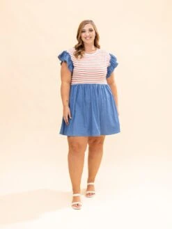 Denim Contrast Stripe Dress | S-L -Discount Divas Shop 4dba919d3d171cb11f5fc723ec110513