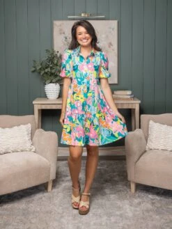 Floral Puff Sleeve Collar Buttoned Babydoll Dress | S - XL