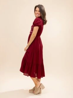 Contrast Smocked Detail Puff Sleeve Midi Dress | S-L -Discount Divas Shop 4e72776cca449afec1fe0461df593c10