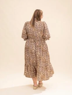 Animal Print Puff Sleeve Ruffle Neck Midi Dress | S-L Western -Discount Divas Shop 4e80772ce3a95d154170741ddea6746a