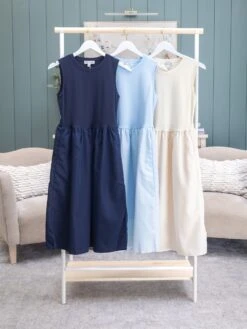 Sleeveless Knit Top & Poplin Woven Skirt Midi Dress W/ Side Pockets | S-2XL