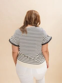Stripe Scallop Lace Trim Ruffle Short Sleeves Crewneck Top | S-3X 5 Stripe Scallop Lace Trim Ruffle Short Sleeves Crewneck Top | S-3X -Discount Divas Shop 4ecb6bdb69e6a1a73c28c13bea08d44a