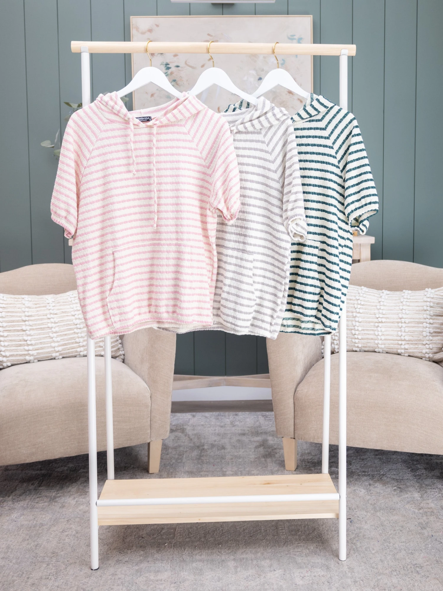 Stripe Jacquard Hooded Short Sleeve Top | S - 3X 1 Stripe Jacquard Hooded Short Sleeve Top | S - 3X