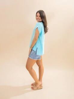 Zenana Woven Double Gauze Acid Washed Short Sleeve Top | S-L -Discount Divas Shop 4f844a9e7df12a029e942749558e6de8