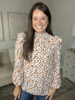 Multicolor Abstract Print Bubble Sleeves Blouse | S - XL