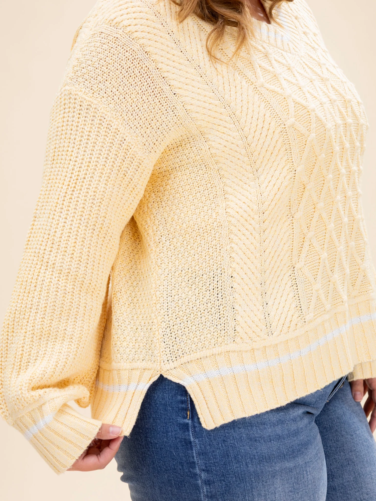 Mixed Cable Knit V Neck Varsity Sweater Top | S-3XL 2 Mixed Cable Knit V Neck Varsity Sweater Top | S-3XL - Image 2