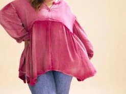 Washed Raw Edge Puff Sleeve Peplum Top | S-3XL -Discount Divas Shop 50ab3ed78065588f696db59d766bf7d2