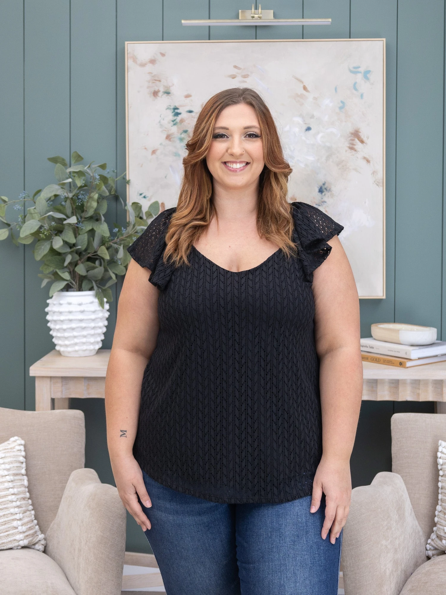 Relaxed Fit Flutter Sleeve Lined Top | S-3XL 2 Relaxed Fit Flutter Sleeve Lined Top | S-3XL - Image 2
