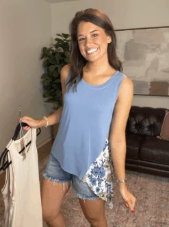 Modal Sleeveless Top W/ Contrast Asymmetrical Hem| S-L