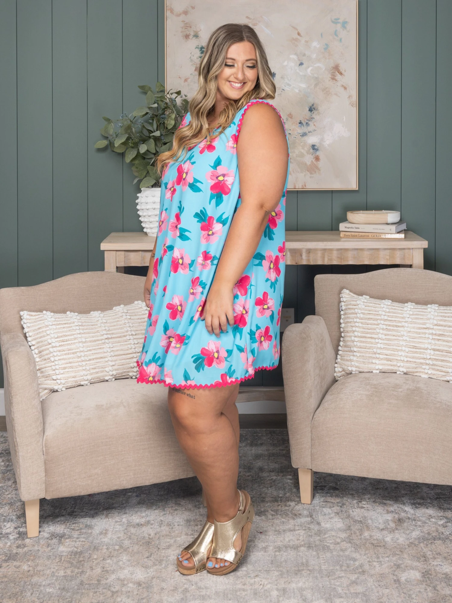 Ric Rac Trim Sleeveless Mini Dress | S-3X 2 Ric Rac Trim Sleeveless Mini Dress | S-3X - Image 2