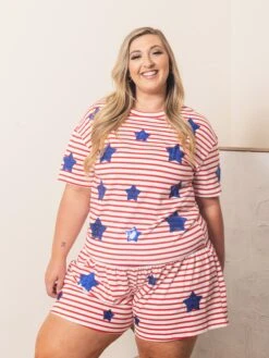 Red, White And Blue Star Shorts | S - 2XL Set W/ Sku51343 Americana