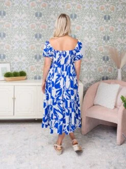 Leaf Pattern Square Neckline Baby Doll Short Sleeves Midi Dress | S-3X -Discount Divas Shop 52a63fa5758870c565079fda54a94e77