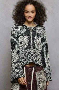 Floral Border Print Knit Sweater | S - L POL