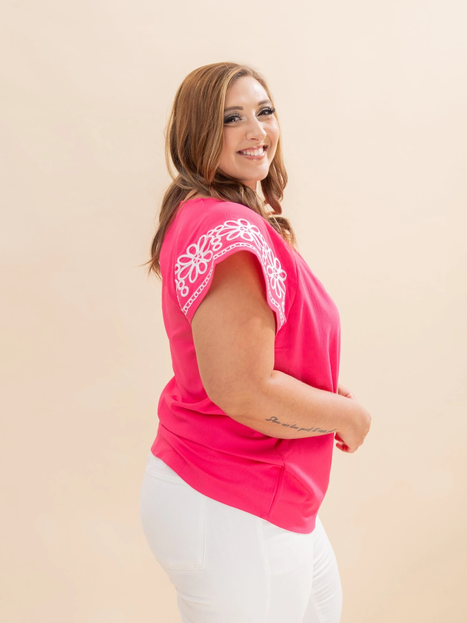 Floral Embroidered Flutter Sleeve Pleated Neck Blouse | S-XL 3 Floral Embroidered Flutter Sleeve Pleated Neck Blouse | S-XL - Image 3