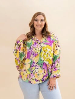 Floral Print Oversized Blouse With Stand Collar | S-3XL