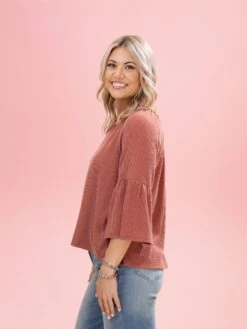 Raised Rib 3/4 Ruffle Sleeve Top By DD Design | S-3XL -Discount Divas Shop 56579bb46d898d9089a51b48c6f3e84c