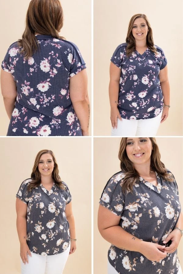 Raised Rib Dolman Short Sleeve Floral Print Top | S-3XL 1 Raised Rib Dolman Short Sleeve Floral Print Top | S-3XL