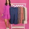 Raised Rib Long Sleeve Tiered Dress | S - 3X