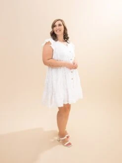 Textured Floral Button Tiered Short Dress | S-3XL -Discount Divas Shop 576e1a249891635b6ef0a5740dc03fb5