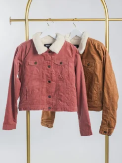 Corduroy Long Sleeve Button Down Collared Sherpa Jacket | S - XL
