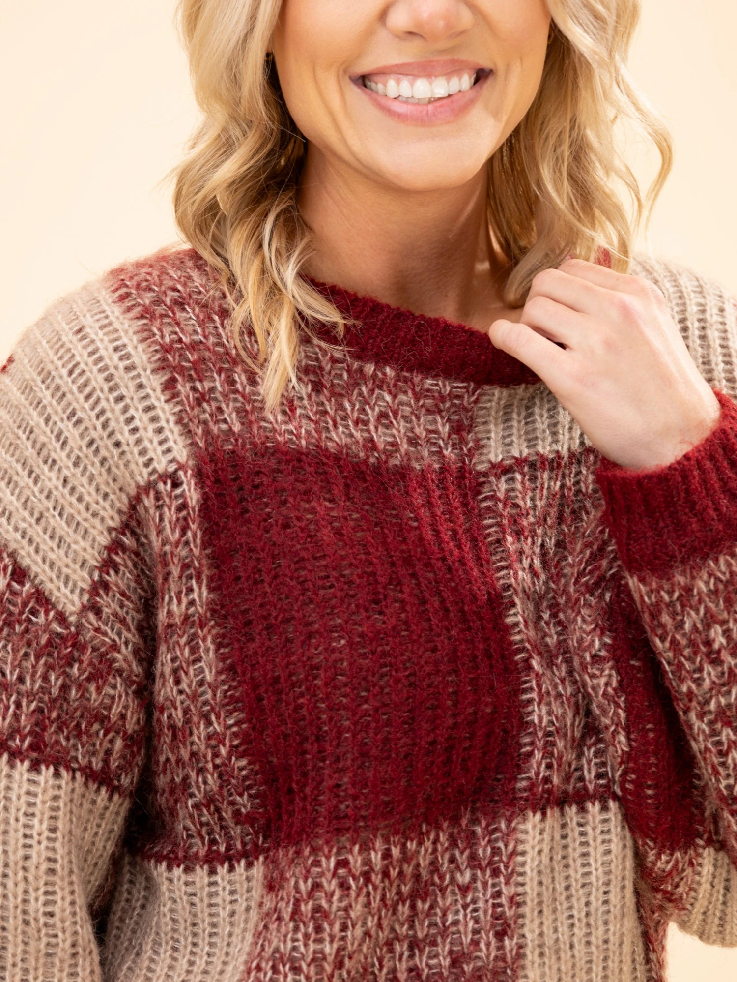 Plaid Knit Pattern Crewneck Pullover Sweater | S-L 8 Plaid Knit Pattern Crewneck Pullover Sweater | S-L - Image 8