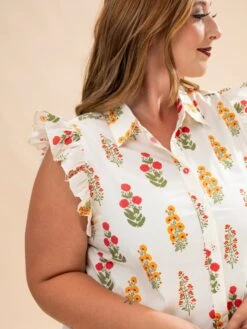 Floral Button Up Top W/ Ruffle Short Sleeves | S-L -Discount Divas Shop 58ded79ecb1d77bb38d3a9cd82452aa0