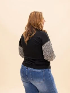 Solid Sweatshirt W/Long Tweed Sleeves | S-L -Discount Divas Shop 59044be673ff2eb97ff7a18be92b6373