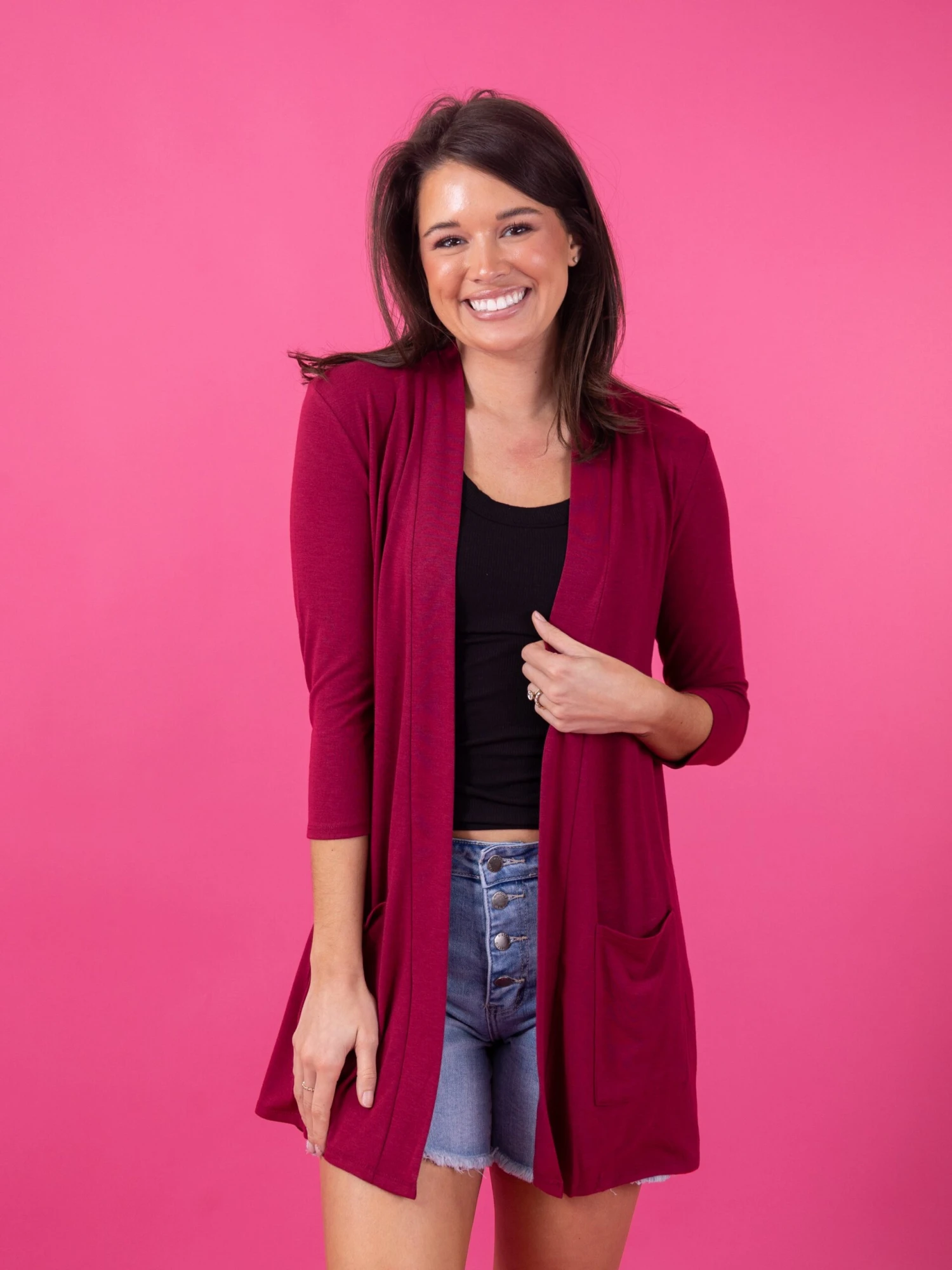Zenana Slouchy Pocket Open Front 3/4 Sleeve Cardigan | S-3X 3 Zenana Slouchy Pocket Open Front 3/4 Sleeve Cardigan | S-3X - Image 3